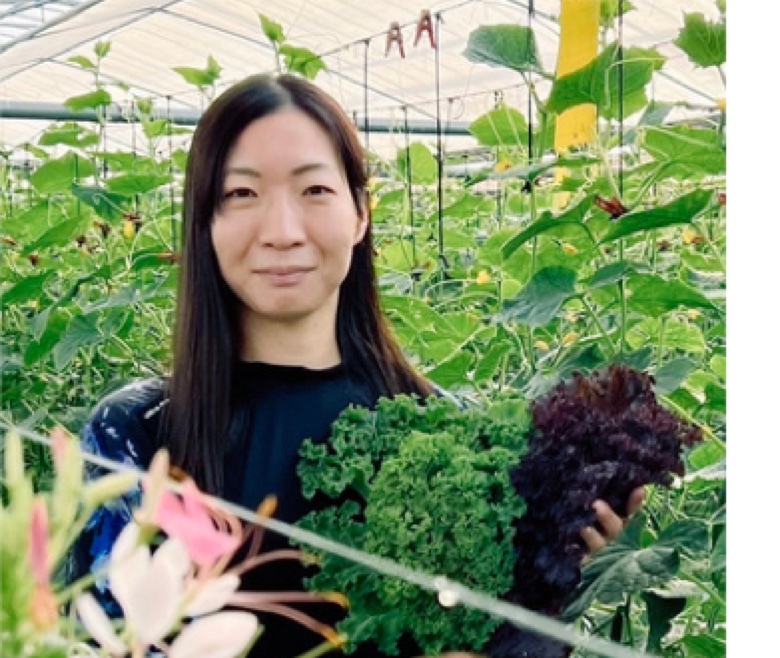 ながとも信農園でケールを収穫する生産者